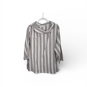 Bryn Walker Gray & Blue Striped Linen Cowl Neck Tunic Size Large